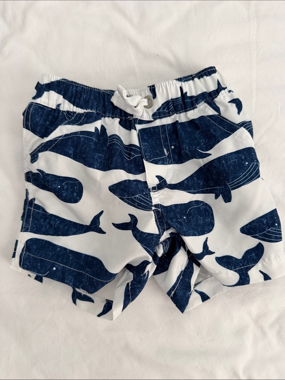 Kids Whale Print Swim Shorts - Navy & White